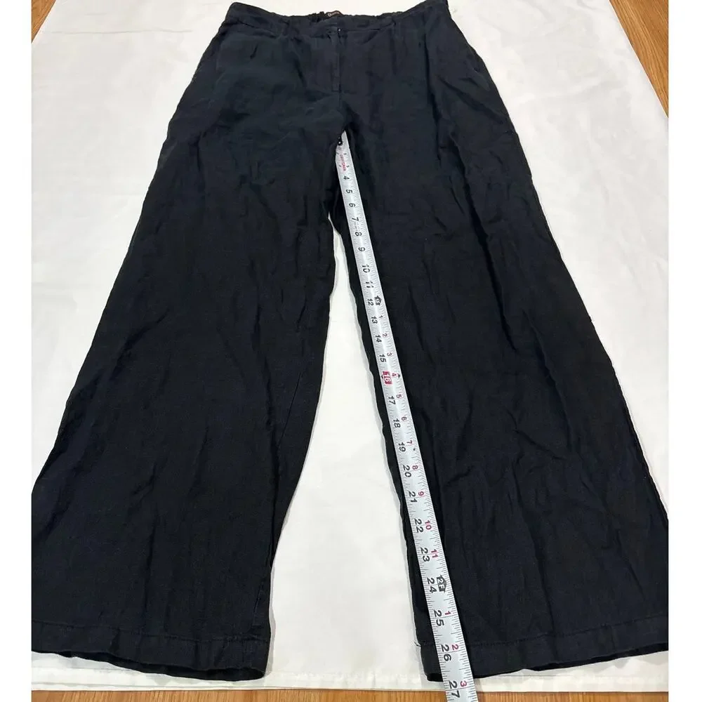Quince Womens 10 Black 100% European Linen Pleated Trouser Pants Lagenlook